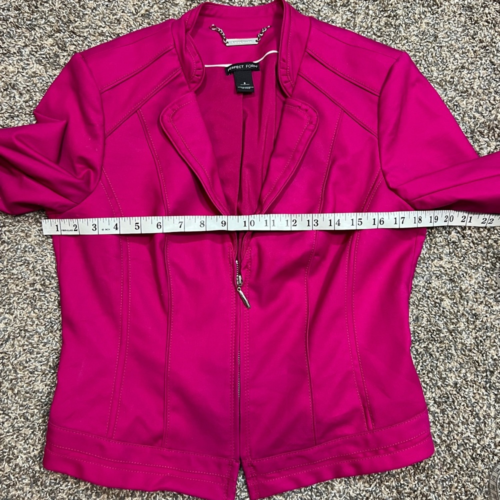 WHBM BLAZER JACKET HOT PINK 3/4 SLEEVES STRETCH SILVER ZIPPER SIZE 8 MEDIUM - Picture 8 of 16